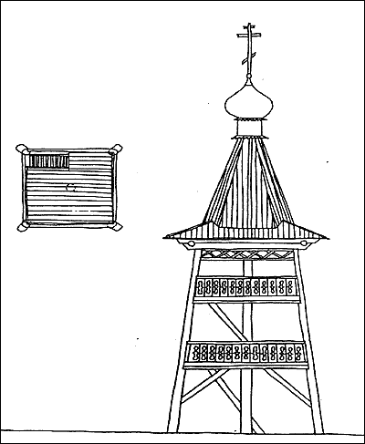 Рис. 12. Колокольня Софийского собора в Тобольске. 1644-1677 гг. План и фасад.