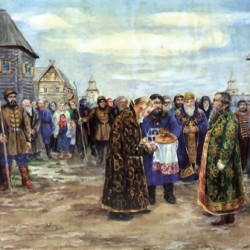 Причины кризиса воеводского правления и регламентация деятельности сибирских воевод «Встреча воеводы». Репродукция картины красноярского художника К. И. Матвеевой. Источник: Иллюстрированная история Красноярья (XVI — начало XX в.), 2012 г.