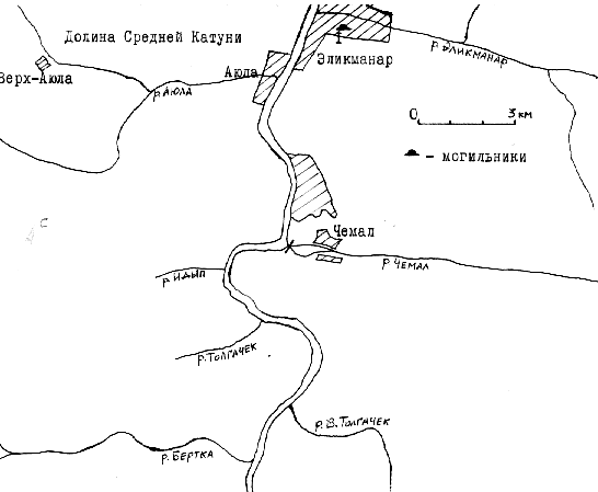 Карта района: долина Средней Катуни.
