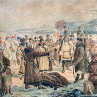 Подарки аборигенам как элемент механизма их вовлечения в ясачный платеж (на примере Ленского волока и прилегающей территории) Сбор ясака казаками. Неизвестный художник. XIX в.
